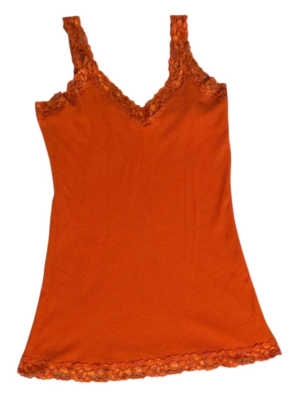 No Boundaries Y2K Orange Mum Waffle Knit Lace Trim Cami Tank Large 11/13
